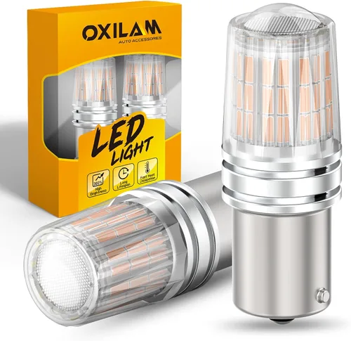 Vista 17 de OXILAM - Bombilla de luz LED para señal de giro BA15S 1156, CANBUS sin errores, 2200K, amarillo ámbar, 2800 LM, para 7506, 1156A, 1003, 1141, P21W
