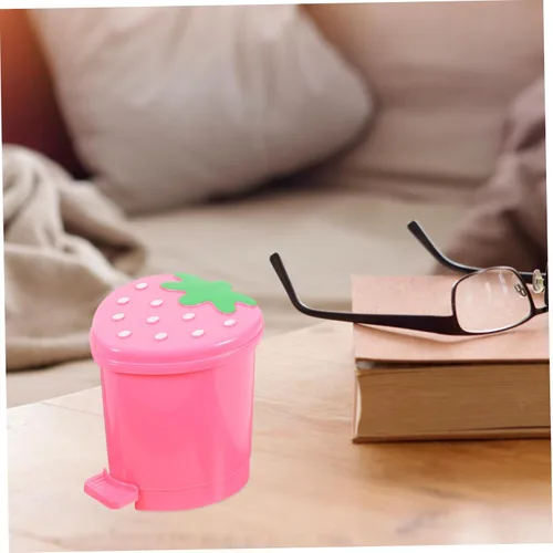 Vista 8 de Healeved Bote de basura de fresa, mini bote de basura para escritorio, baño, pequeño, para escritorio, automóvil, oficina, cocina, pequeño basurero