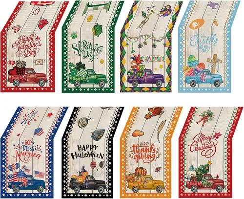 Vista 6 de 4 piezas de lindos gnomos con estampado de cuadros búfalo, camino de mesa de 72 pulgadas de largo, Hello Spring Hello Summer decoración de mesa