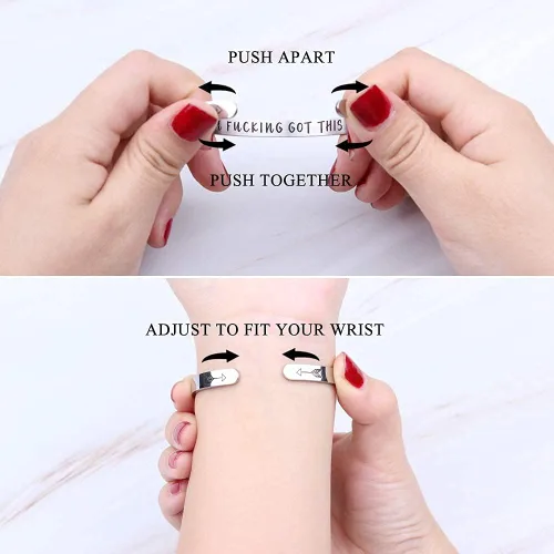 Vista 3 de Pulsera inspiradora con texto en inglés "Keep Going", con texto en inglés "Keep Going", de acero inoxidable, grabado para mejor amiga, hermana
