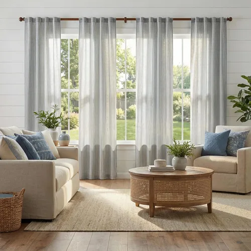Vista 54 de jinchan Linen Blackout Curtains Back Tab 96 Inch 2 Panels Striped Blue Blue Stripe Lined