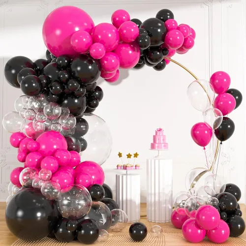 Vista 9 de Kit de arco de guirnalda de globos negros y dorados, 18, 12, 10, 5 pulgadas, globos de látex de confeti dorado metálico negro para decoraciones