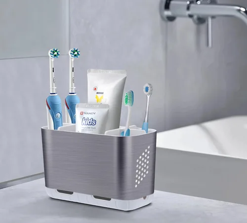 Vista 2 de Portacepillos de dientes para organizador de encimera de baño, portacepillos para cepillos de dientes eléctricos grandes desmontables