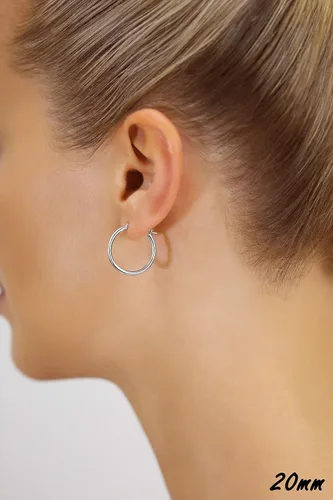 Vista 3 de Aretes redondos clásicos de oro blanco de 14K sin extremos