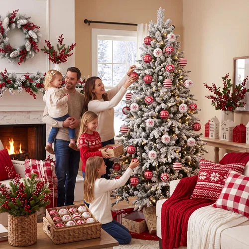 Vista 5 de Valery Madelyn Juego de adornos de Navidad de 24 quilates para decoración Redwhite