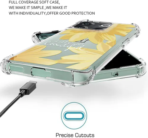 Vista 5 de Osophter Funda para OnePlus 10T – Transparente Niña Mujer Flor Floral con Protector de Pantalla con Esquinas Reforzadas TPU Flexible Funda