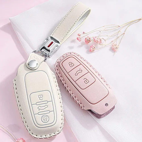 Vista 6 de SANRILY Funda de piel de vaca para llavero Audi, Beige