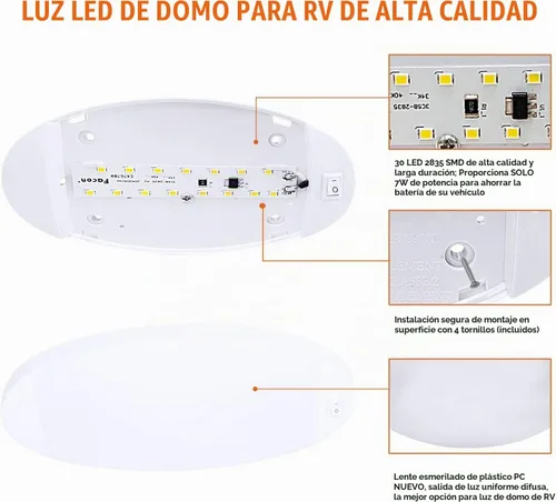 Vista 3 de Facon Luz interior LED brillante de 12 V con interruptor, longitud: 9-1/4 pulgadas, DDS01-608, lámpara de techo ovalada para montaje en superficie