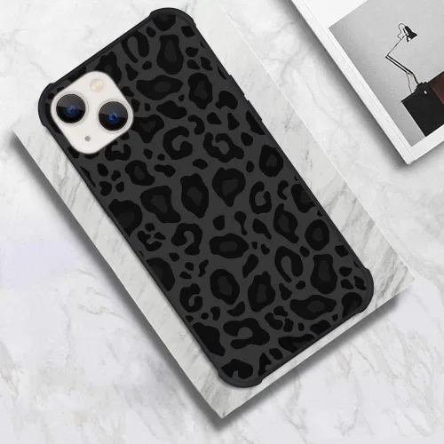 Vista 2 de KANGHAR - Funda compatible con iPhone 13, diseño de leopardo negro, textura de neumático antideslizante, a prueba de golpes funda protectora