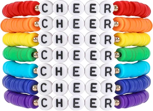 Vista 21 de Juego de pulseras heishi arcoíris estilo surfista para mujer, juego de pulseras apilables de cuentas de arcilla, pulseras elásticas con disco