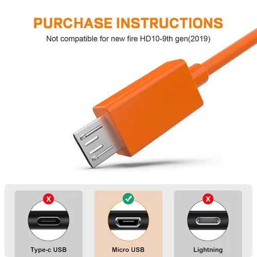 Vista 3 de Saipomor Cable de carga micro USB, cable Syn de datos compatible con tabletas Fire y lectores electrónicos Kindle (naranja)