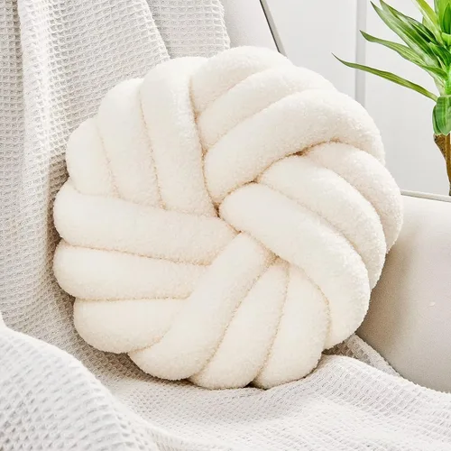 Vista 15 de Uvvyui - Almohadas de nudo, cojines decorativos de 14 pulgadas, almohadas redondas, cojín para sofá, almohada de bola anudada suave hecha a mano