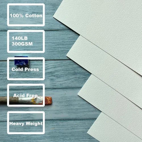 Vista 3 de tumuarta Bloc de papel de acuarela 100% algodón, 5 x 7 pulgadas, 140 libras, 300 GSM, 20 hojas, blanco natural, sin ácidos, prensa en frío, libros