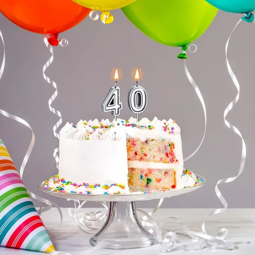Vista 3 de Frienda Velas de cumpleaños número 40, velas del número 40, decoración de pastel de feliz cumpleaños para hombres y mujeres, aniversario, fiesta