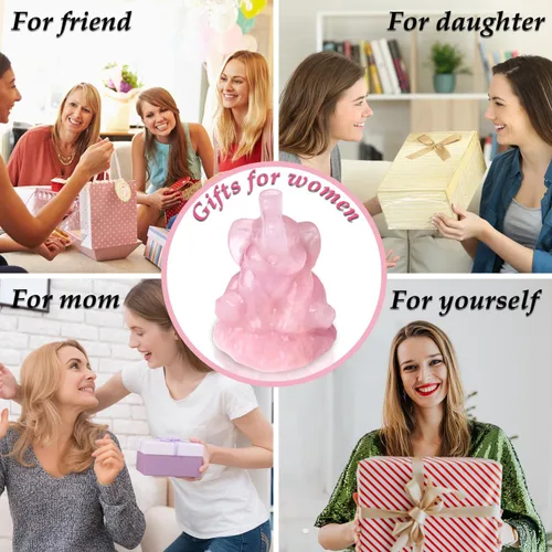 Vista 6 de ZHIYUXI Figura de elefante de cristal rosa de 2.2 pulgadas, decoración de estatua de elefante de cristal para estante de oficina en casa, regalos