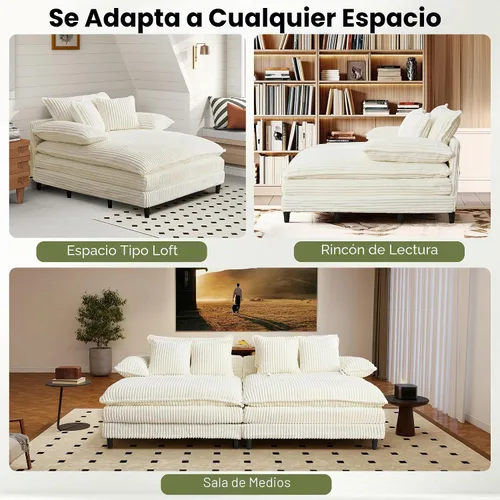 Vista 7 de WESTSETLUX Tumbona extragrande de 54.8 pulgadas de ancho para interiores con respaldo ajustable de 5 posiciones, sofá cama de pana con 3 almohadas