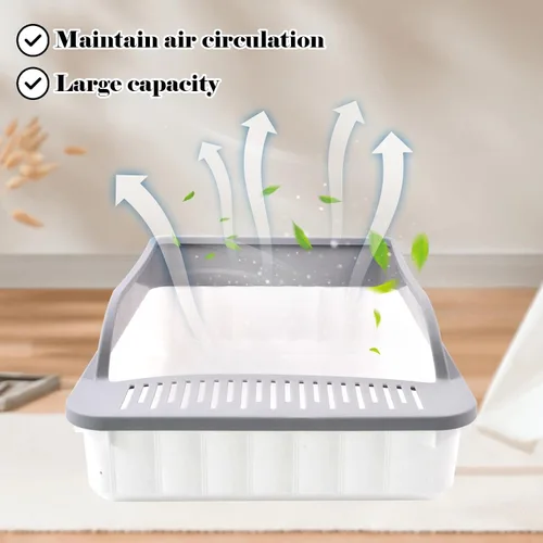 Vista 5 de Caja de arena abierta para gatos con lado alto antisalpicaduras para gatos con cuchara tamizadora de arena semi-cerrada, bandeja de arena