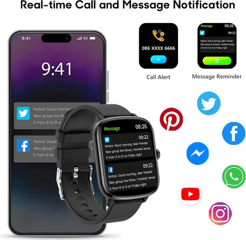 Vista 4 de Popglory Reloj inteligente, reloj de fitness de 1.69 pulgadas para mujeres y hombres con frecuencia cardíaca, presión arterial, oxígeno en sangre