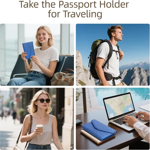 Vista 112 de Zoppen - Billetera de viaje con bloqueo RFID multiusos (Ver.4) Portatarjetas de pasaporte y vacunas, organizador de documentos de tres pliegues