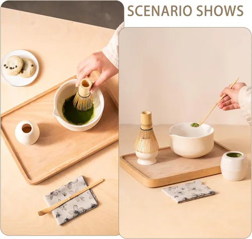 Vista 5 de Ochcahser Juego de matcha, juego de batidor Matcha incluye cuenco Matcha de 17 onzas Matcha Whisk Holder (Chasen), Bamboo Matcha Whisk and Scoop