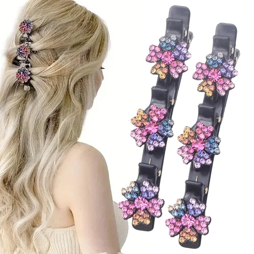 Vista 7 de 4 piezas de pinzas de pelo con cristales brillantes trenzadas para niñas, 2025 pinzas de pelo para mujeres, pinzas de pelo para cabello fino, grueso