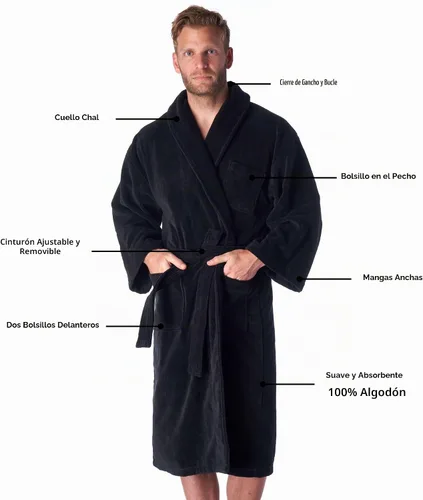 Vista 2 de Alpine Swiss Albornoz de terry de algodón puro para hombre súper absorbente para spa Negro