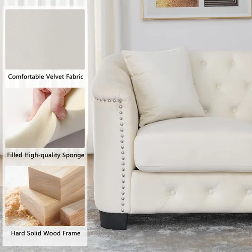 Vista 5 de mikibama Sofá de Amor Chesterfield Moderno de Terciopelo, Sofá Seccional de 59 Pulgadas, Lujoso Sofá Tapizado con Mechones de 2 Asientos con Brazos