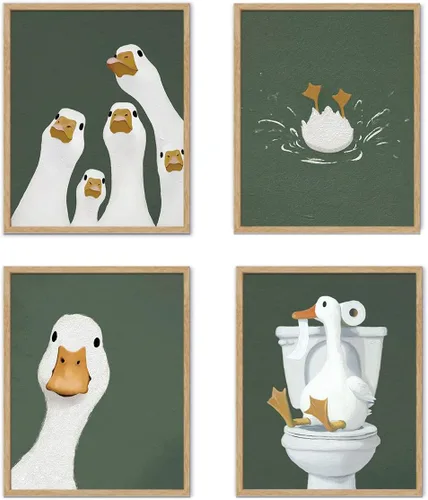 Vista 10 de YZSLA Impresiones divertidas de arte de pared de baño 8x10 Pulgadas sin marco, impresiones de póster de pato retro colorido, decoraciones divertidas