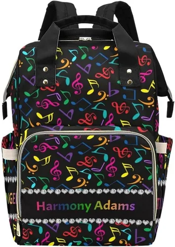 Vista 7 de Mochila para pañales personalizada, regalo con nombre, notas musicales, estrellas, azul oscuro, bolsa de viaje versátil: gran capacidad y múltiples
