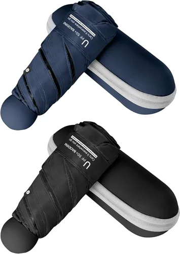 Vista 24 de BAODINI Mini paraguas de viaje con protección solar UV, tamaño compacto de 1 paquete azul oscuro