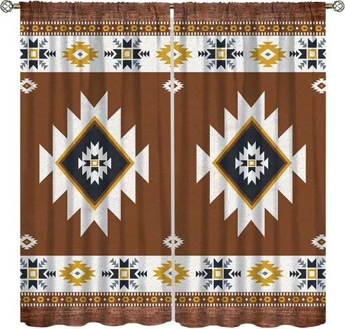 Vista 32 de YCness Cortinas aztecas para dormitorio, decoración geométrica étnica del suroeste para sala de estar, diseño tribal bohemio de elefante nativo