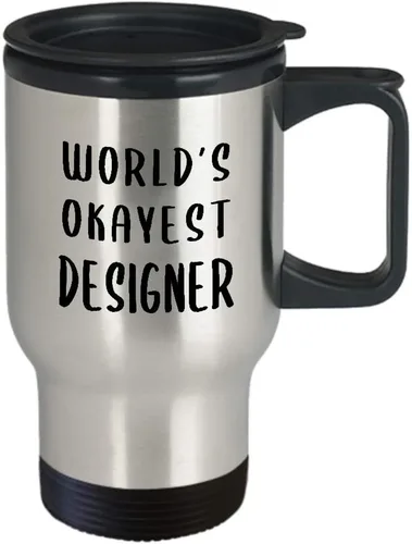 Vista 2 de Funny Gifts for Worlds Okayest Designer Travel Mug Insulated Coffee Tumbler - Graphic UX Developer Artist Interior Design Fashion Creative Dept