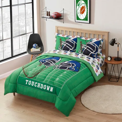 Vista 47 de Juego de edredón con diseño de baloncesto tamaño individual – Ropa de cama en una bolsa con sábanas, fundas de almohada y fundas decorativas