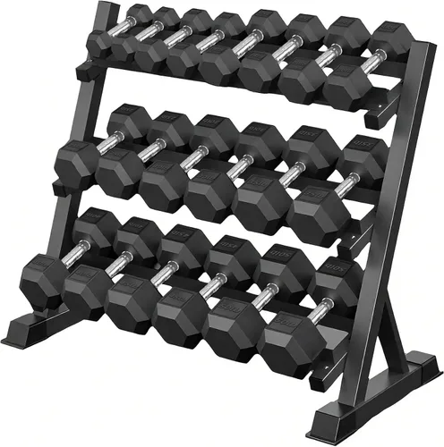 Vista 10 de 350/450/550 Lbs Hex Dumbbell Set with 3-Tier Rack Rubber Coated Weights Storage Stand for Home Gym Workout Training and Strength Exercise Equipment