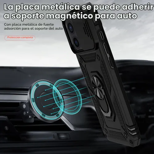 Vista 2 de Funda para iPhone 12 / iPhone 12 Pro con cubierta para lente de cámara, protector de pantalla HD, protección contra caídas de grado militar, soporte