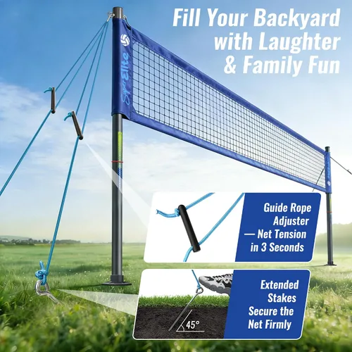 Vista 5 de Professional Volleyball Net Set Heavy Duty for Outdoor Backyard Portable with Aluminum Scoring Poles, Nets System, Adjustable Regulation Height
