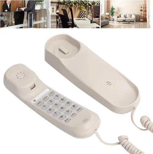 Vista 2 de Mini teléfono con cable clásico de línea fija Teléfono montado en la pared Teléfono antiguo Retro con cable Teléfono fijo estanqueidad para el hogar