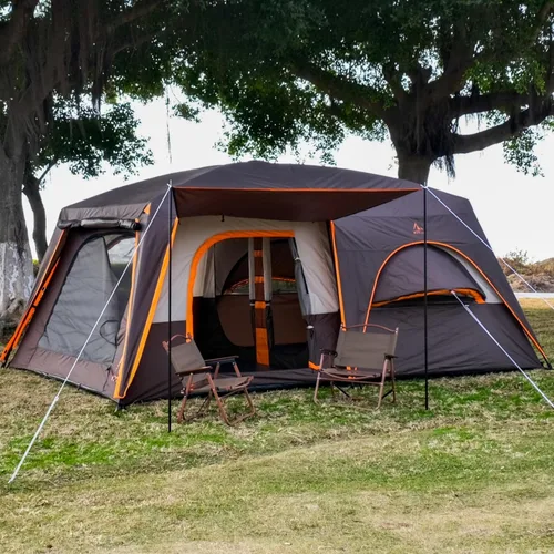 Vista 3 de KTT Extra Large Tent 12-14 Person,Family Cabin Tents,2 Bay-Windows,2 Rooms and 3 Doors 3 Windows with Mesh,Waterproof,Straight Wall,Double Layer,Big