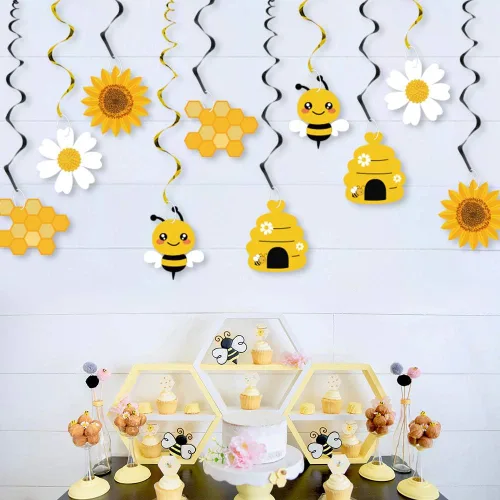 Vista 2 de 20 decoraciones de remolinos colgantes de abejorros, remolinos colgantes para fiesta de abejas, serpentinas de techo, suministros de fiesta temática