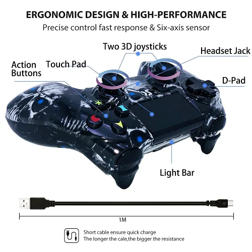 Vista 3 de Wireless Controller for PS4,Black Ghost Style High Performance Double Vibration Controller Compatible with Playstation 4 ProSlimPC with Sensitive