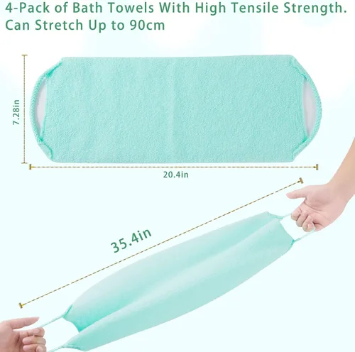 Vista 4 de 4 piezas exfoliante de espalda con asas, exfoliante de espalda de nailon de longitud extendida, paño exfoliante elástico, correa de tirar, limpiador