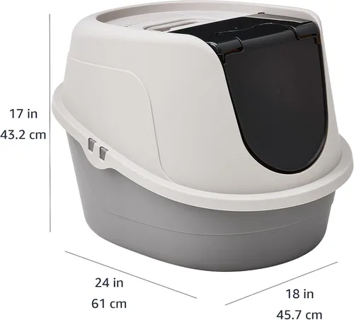 Vista 4 de Amazon Basics Caja de arena cerrada con capucha sin desorden para gatos, grande, multicolor, 24 x 18 x 17 pulgadas