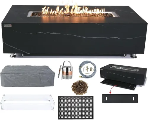 Vista 23 de Elementi+ Mesa de Fuego de Gas Colorado de Hormigón Fundido de 56" Rectangular, Hoguera al Aire Libre con Ignición Electrónica Incluye Cubierta