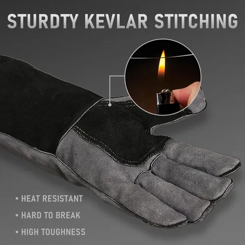 Vista 4 de YESWELDER Guantes de soldadura de forja de cuero, resistentes al fuego, 14 pulgadas, con costuras de Kevlar, guantes resistentes para Mig, Tig