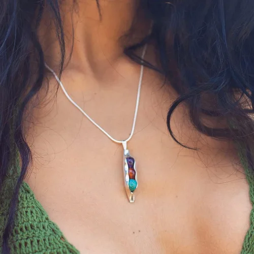 Vista 7 de Regalo del día de la madre Collar de piedra natal personalizado Collar de guisantes en una cápsula Piedras de nacimiento para niños Regalo