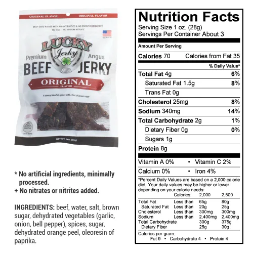 Vista 2 de Lucky Beef Jerky - Losa de 3 oz (original, paquete de 4)