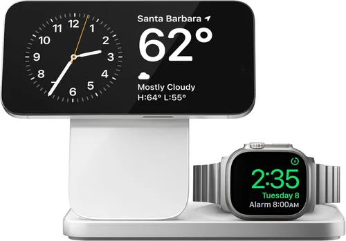 Vista 7 de NOMAD Stand One Max Silver, estación de carga de Apple, soporte de carga MagSafe Qi2 de 25 W para iPhone, Apple Watch y AirPods, estación de carga