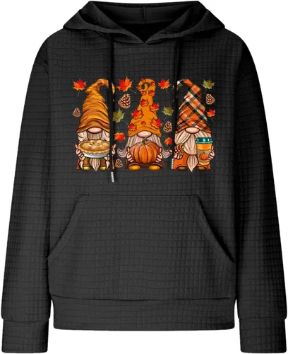 Vista 4 de Womens Waffle Halloween Pullover Hoodie V-Neck Drop Shoulder Hoodies Drawstring Comfy Sweatshirt with Kangaroo Pocket