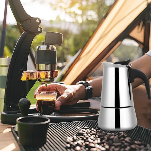 Vista 3 de Cafetera eléctrica del percolador, olla de mesa de café espresso de fondo ancho de acero inoxidable (3.4 fl oz)