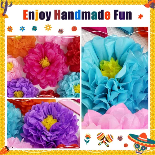 Vista 2 de 21 flores de papel mexicanas, flores de papel de fiesta, flores de tejido coloridas para carnaval, telón de fondo de fiesta, boda, fiesta